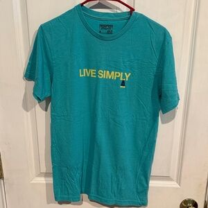 Patagonia Men's slim fit Turquoise Tee with Yellow Print